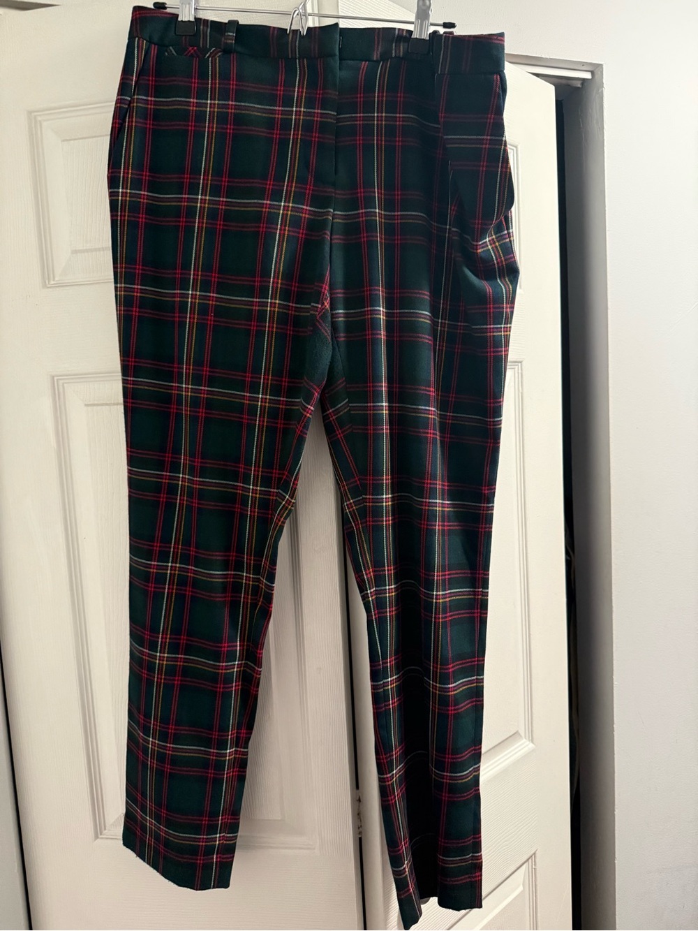 Tommy Hilfiger Dark Green Plaid Trousers with Red Accents
